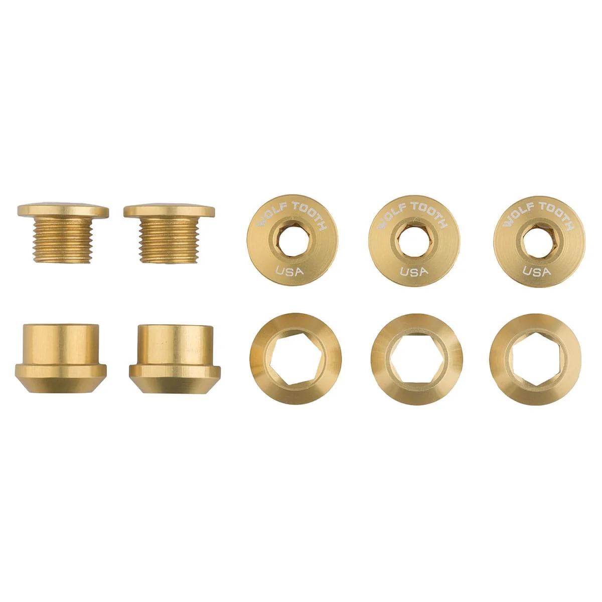 5 Zestaw śrub i nakrętek zabezpieczających M8x6 mm WOLF TOOTH 1X Gold do mechanizmu korbowego