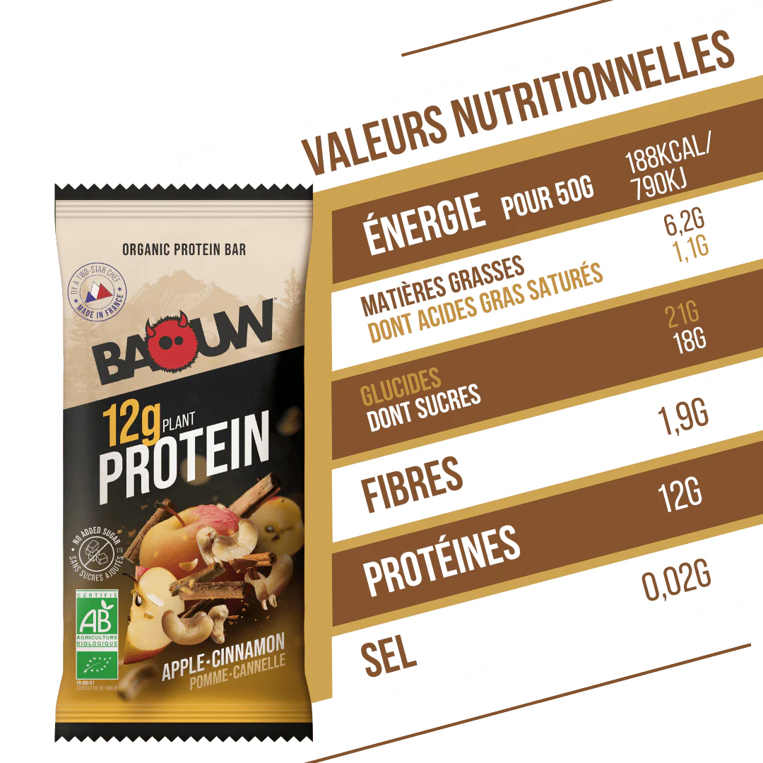 BAOUW ORGANIC EXTRA Apple/Cinnamon Protein Bar (50g) - Image 4