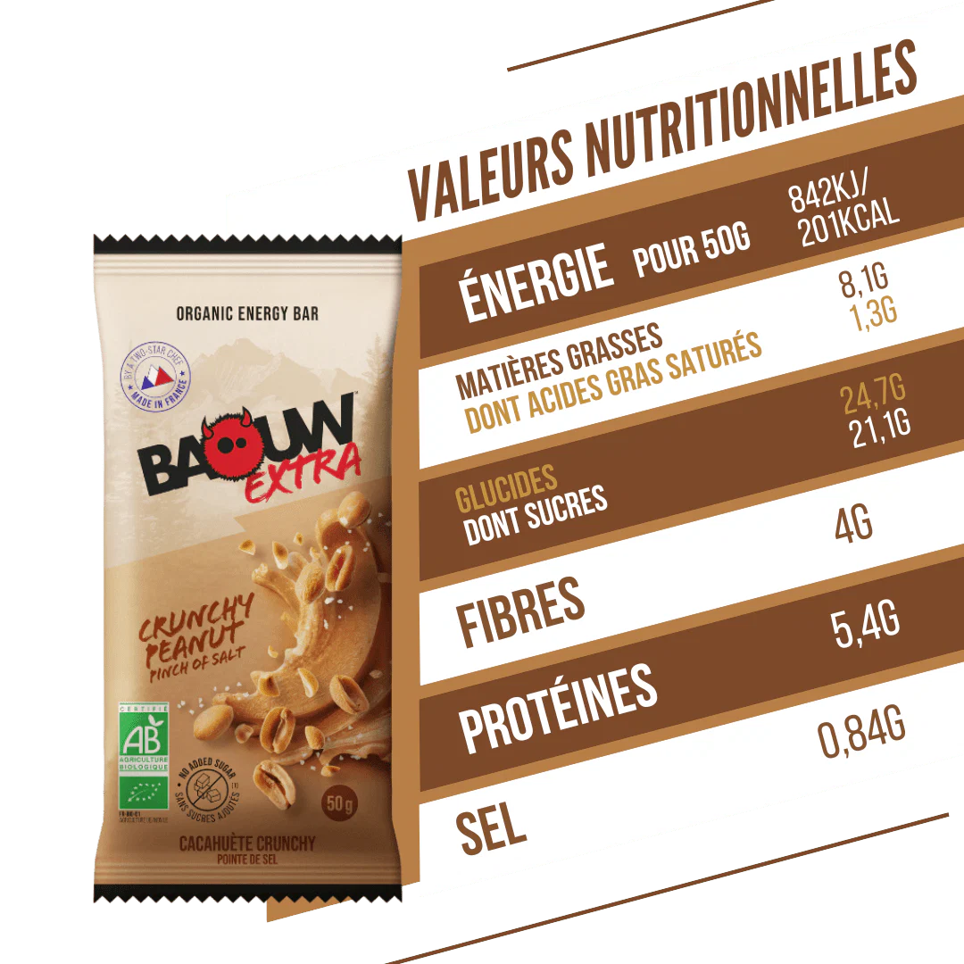BAOUW ORGANIC EXTRA Crunchy Peanut Energy Bar (50g) - Image 2