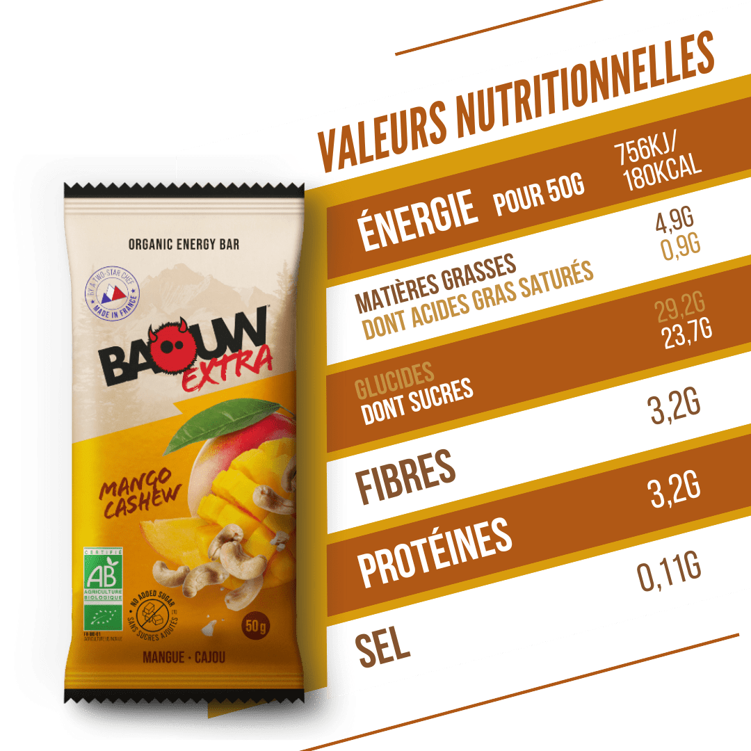BAOUW ORGANIC EXTRA Mango Cashew Energy Bar (50g) - Image 2