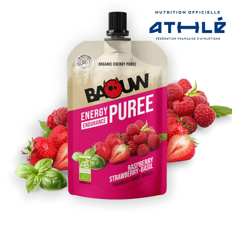 BAOUW Organic Recipe Energy Purée z malinami/truskawkami/owocami bazylii (90g)