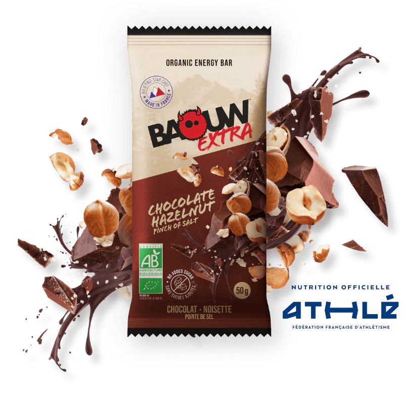 Baton energetyczny BAOUW ORGANIC EXTRA Czekolada z orzechami laskowymi (50g)