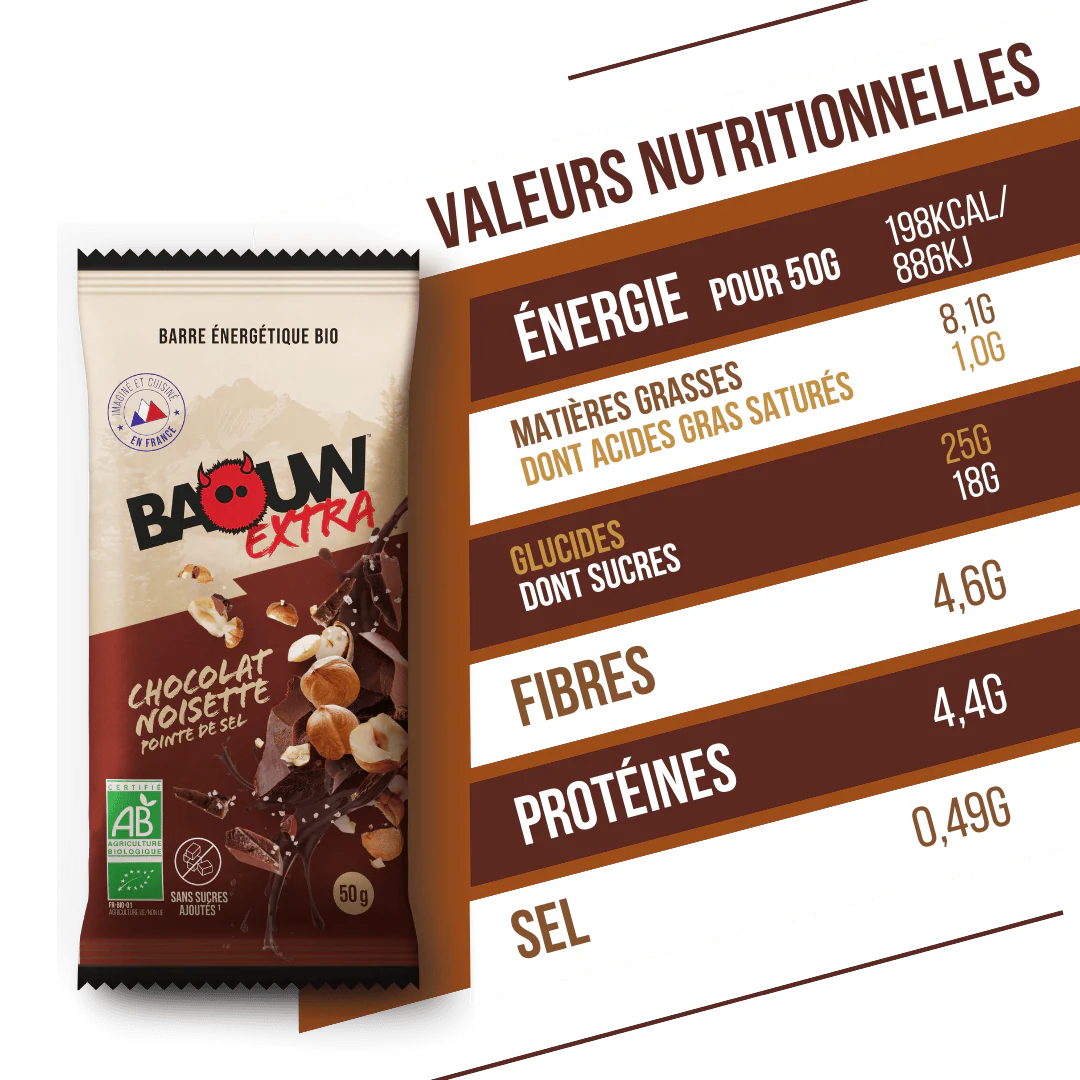 Baton energetyczny BAOUW ORGANIC EXTRA Czekolada z orzechami laskowymi (50g) - Image 4