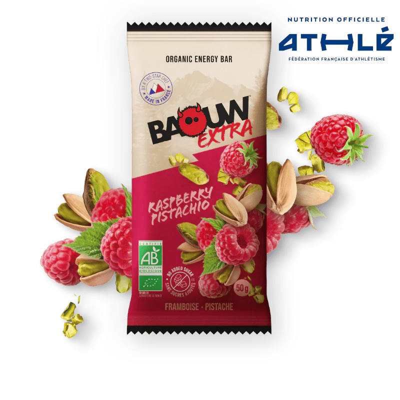 Baton energetyczny BAOUW ORGANIC EXTRA malina-pistacja (50g)