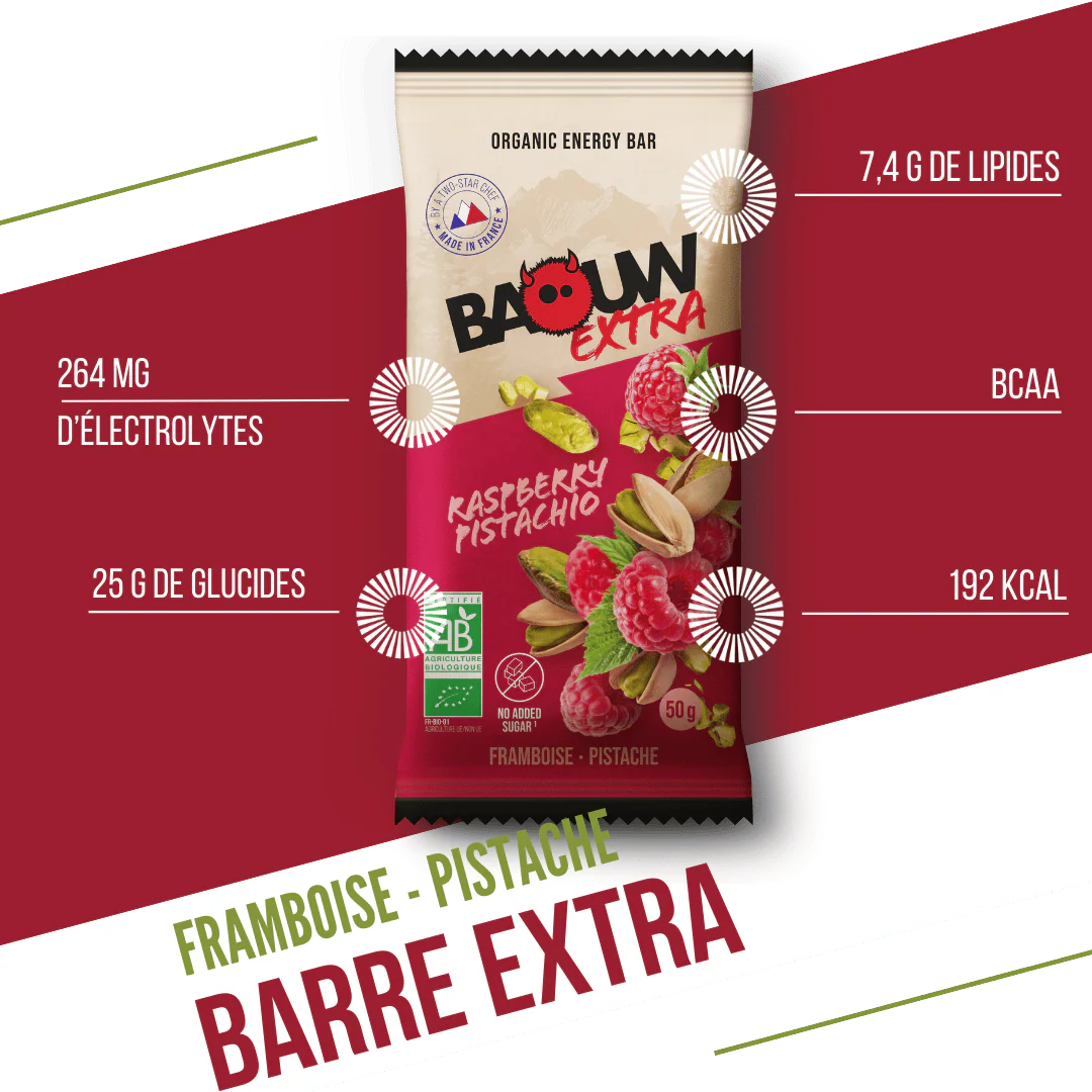 Baton energetyczny BAOUW ORGANIC EXTRA malina-pistacja (50g) - Image 2