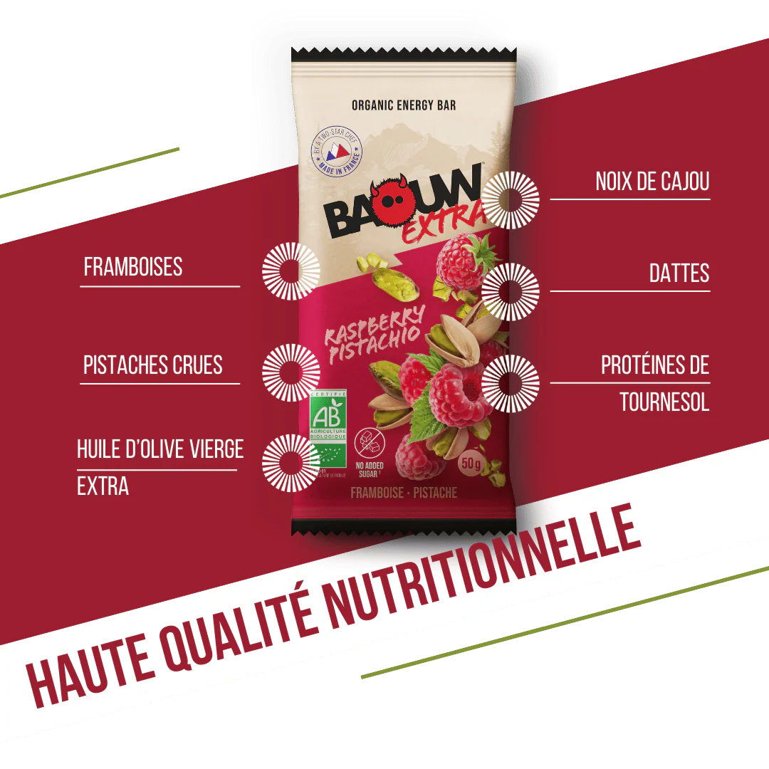 Baton energetyczny BAOUW ORGANIC EXTRA malina-pistacja (50g) - Image 3