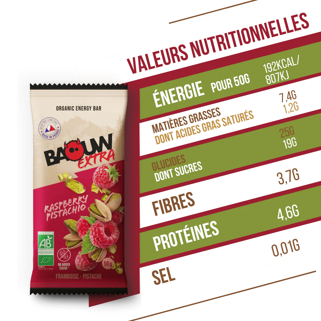Baton energetyczny BAOUW ORGANIC EXTRA malina-pistacja (50g) - Image 4