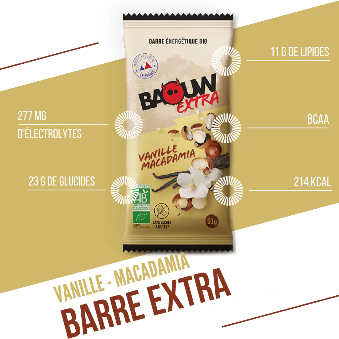 Baton energetyczny BAOUW ORGANIC EXTRA Vanilla-Macadamia (50g) - Image 2