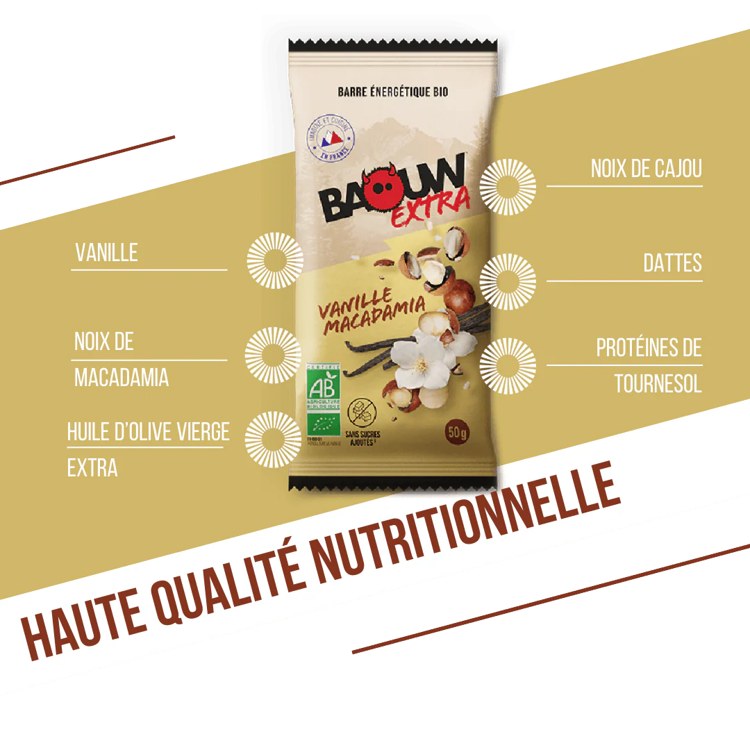 Baton energetyczny BAOUW ORGANIC EXTRA Vanilla-Macadamia (50g) - Image 3