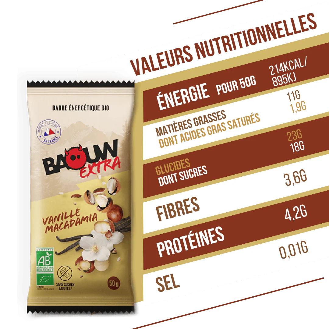 Baton energetyczny BAOUW ORGANIC EXTRA Vanilla-Macadamia (50g) - Image 4