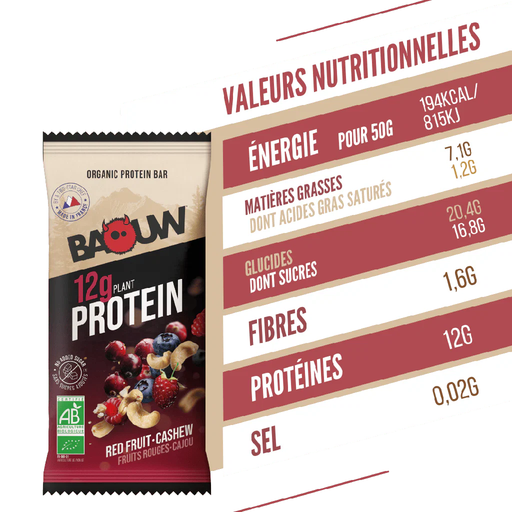 Baton proteinowy BAOUW ORGANIC EXTRA Red Fruits/Cashew (50g) - Image 4
