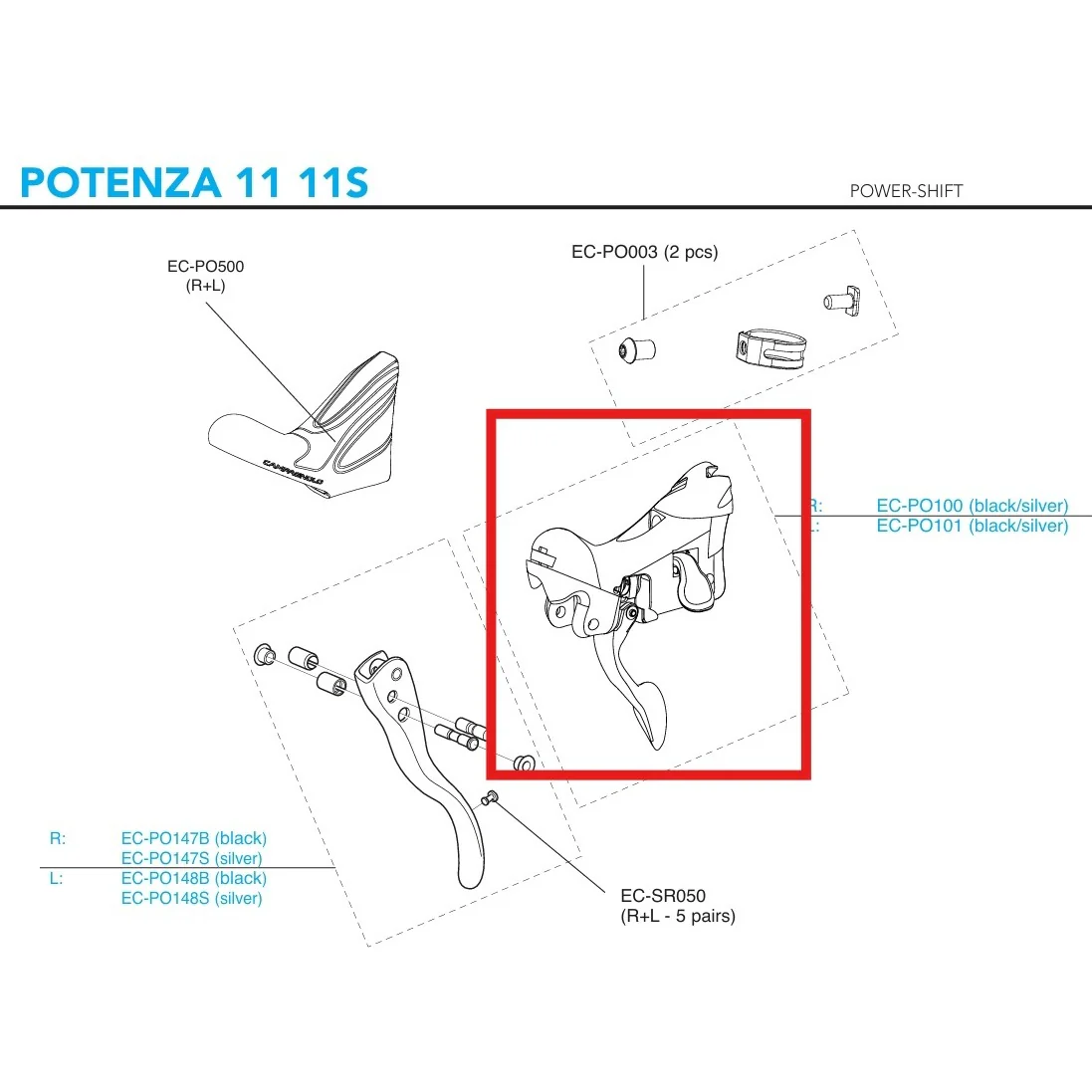 Lewy korpus dźwigni zmiany biegów CAMPAGNOLO POTENZA 11V 2018 Hamulec szczękowy - Image 2