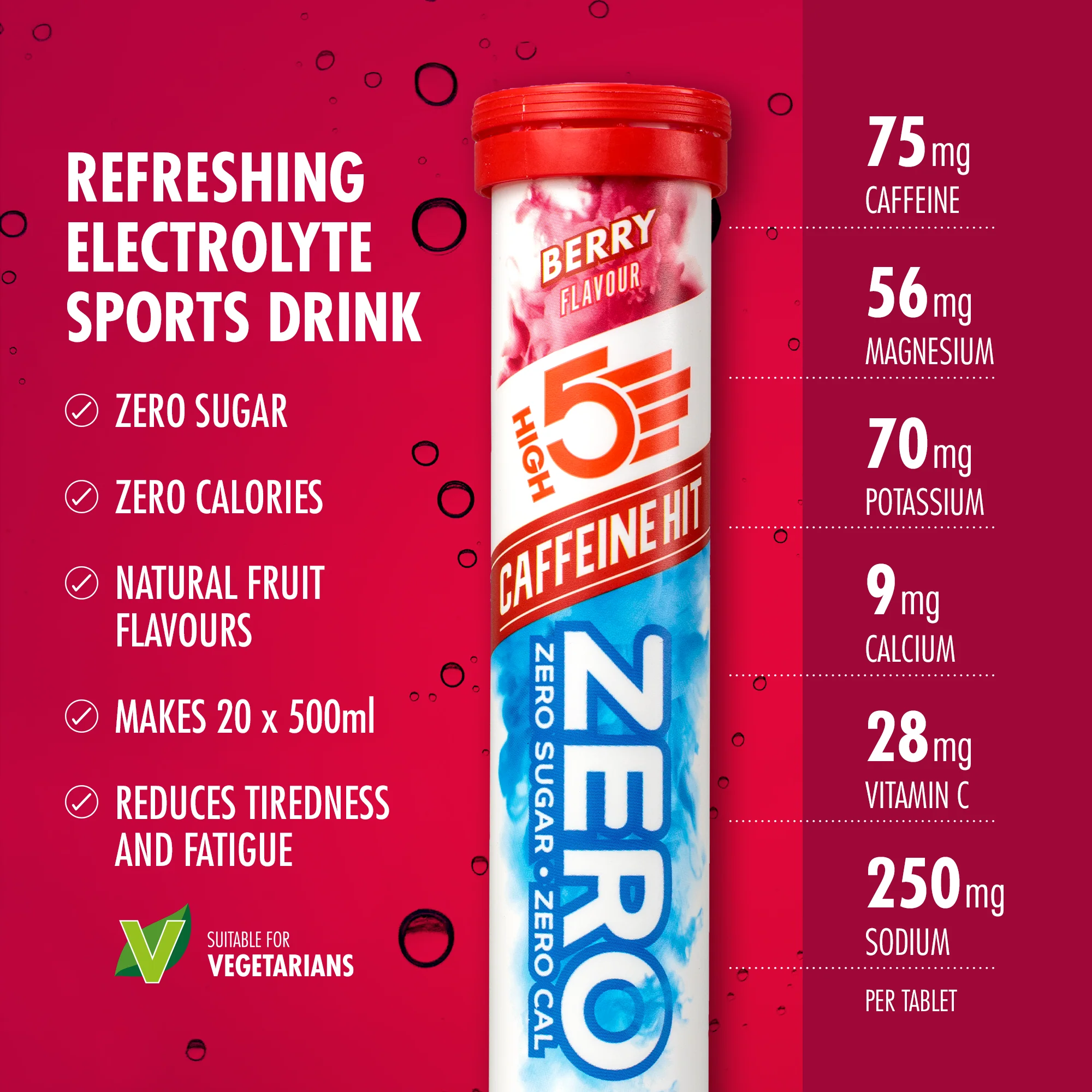 Tabletki nawadniające elektrolitowe High5 ZERO kofeiny (x20) Fruits Red - Image 2
