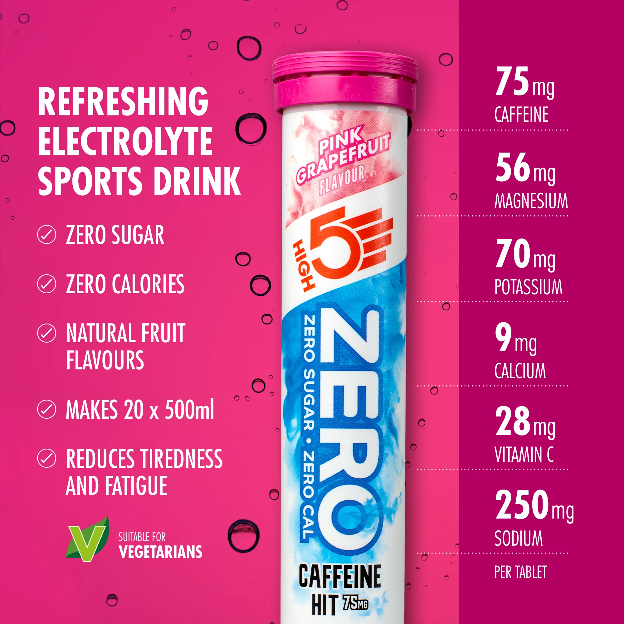 Elektrolitowe tabletki nawadniające High5 ZERO kofeiny (x20) Różowy grejpfrut - Image 2