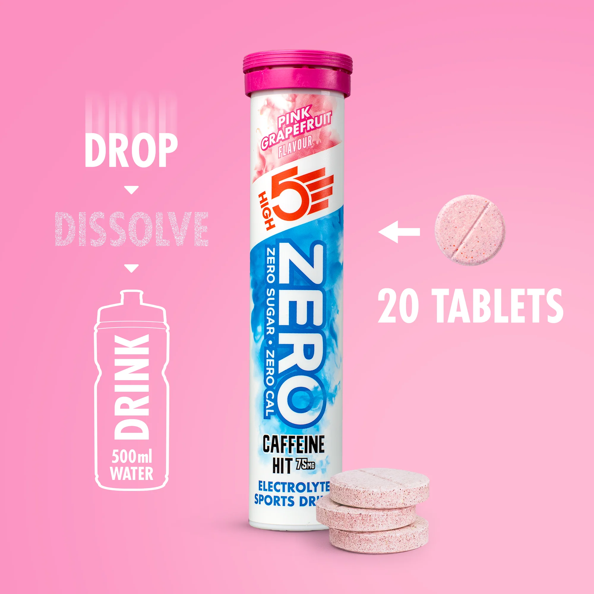 Elektrolitowe tabletki nawadniające High5 ZERO kofeiny (x20) Różowy grejpfrut - Image 3