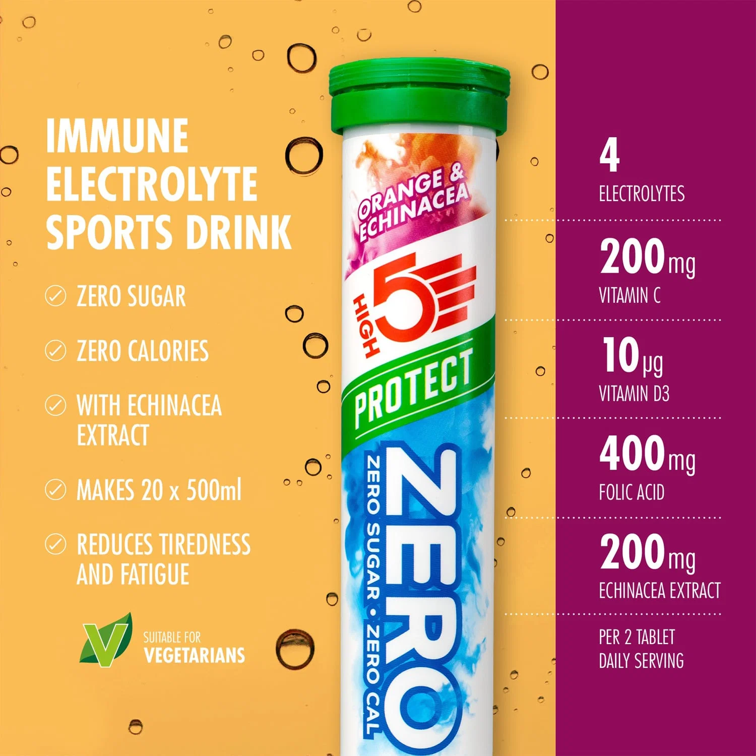 Elektrolitowe tabletki nawadniające High5 ZERO PROTECT (x20) Orange & Echinacea - Image 2