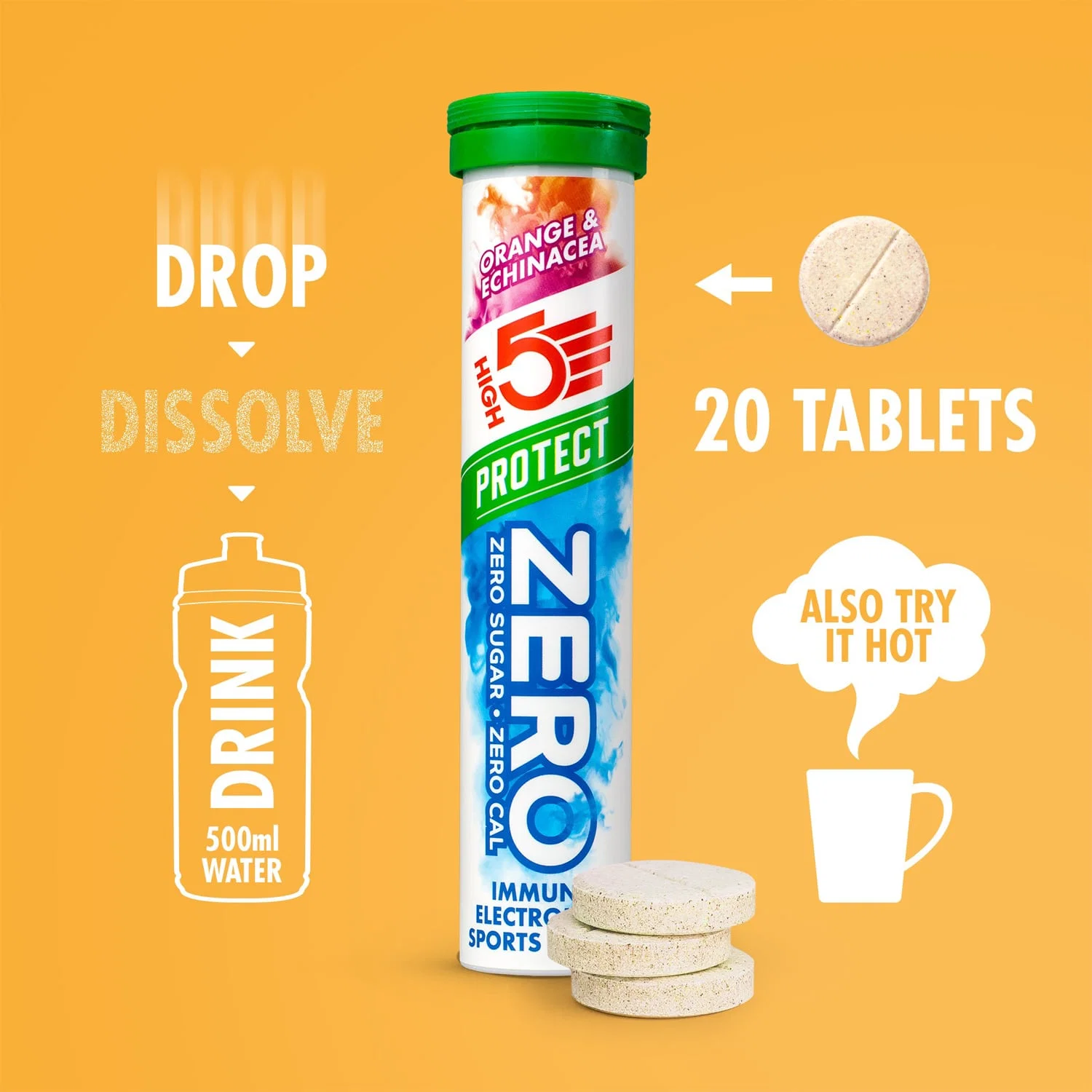 Elektrolitowe tabletki nawadniające High5 ZERO PROTECT (x20) Orange & Echinacea - Image 3