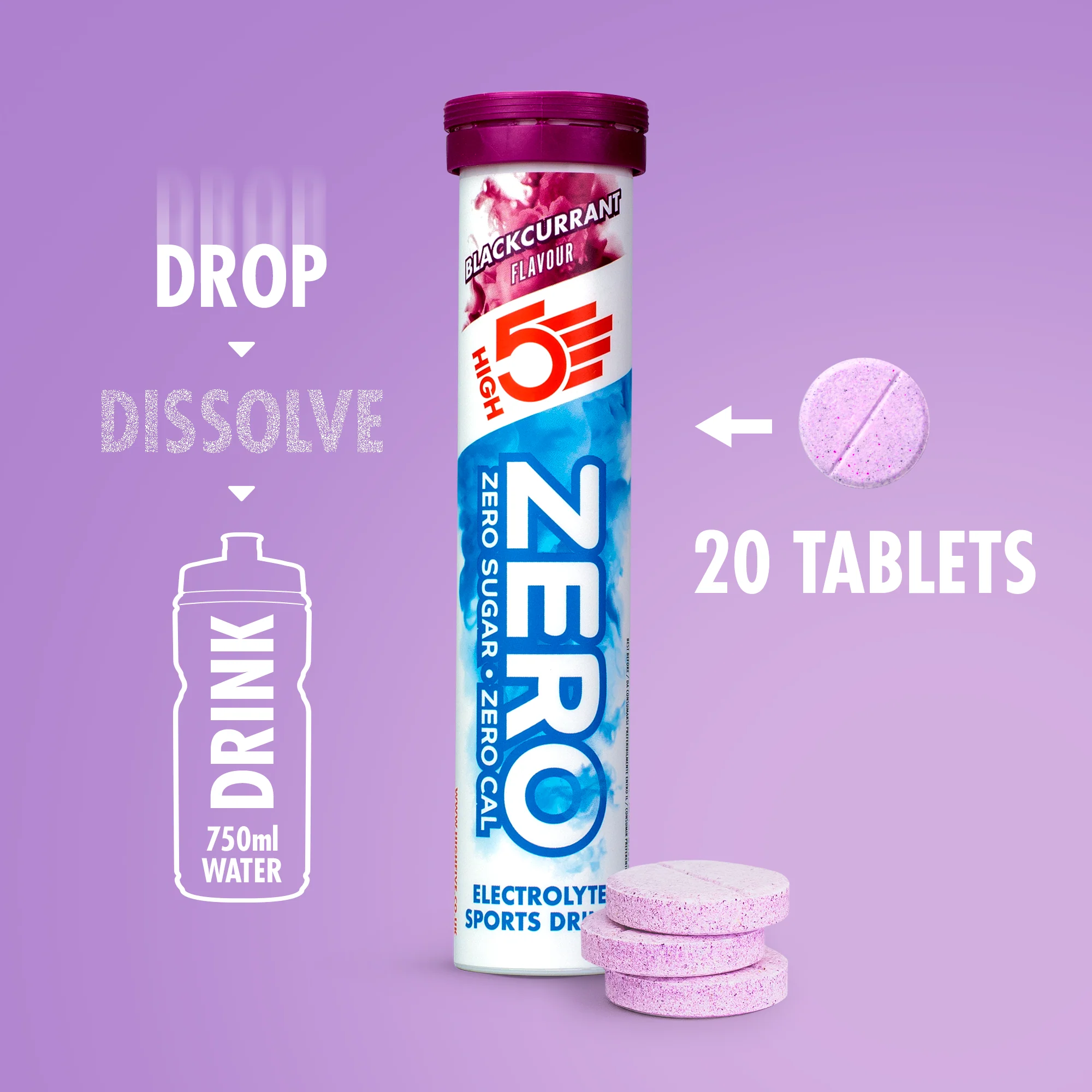 Elektrolitowe tabletki nawadniające High5 ZERO (x20) Czarna porzeczka - Image 3