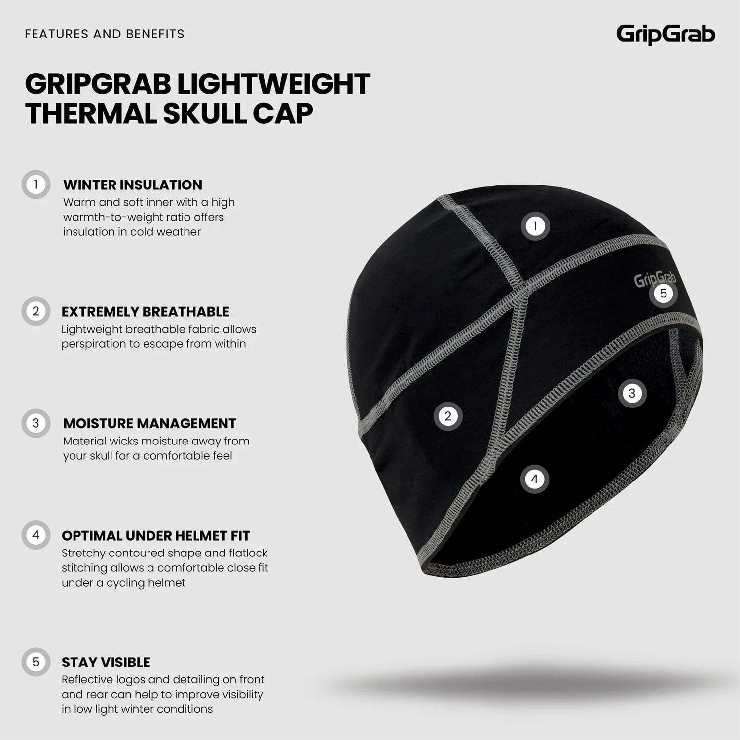 Czapka pod kask GRIPGRAB THERMO czarna - Image 3