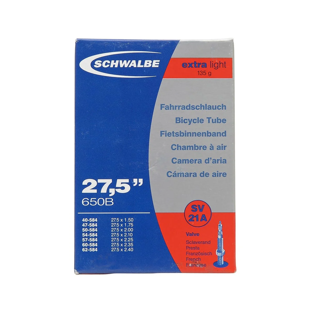Dętka SCHWALBE 21A EXTRALIGHT 27.5x1.50/2.40 Presta 40 mm