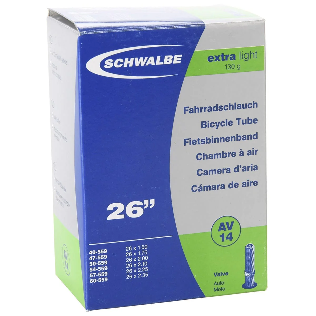 Dętka SCHWALBE EXTRA LIGHT AV 14 26x1.50/2.35 Butyl Schrader 40 mm