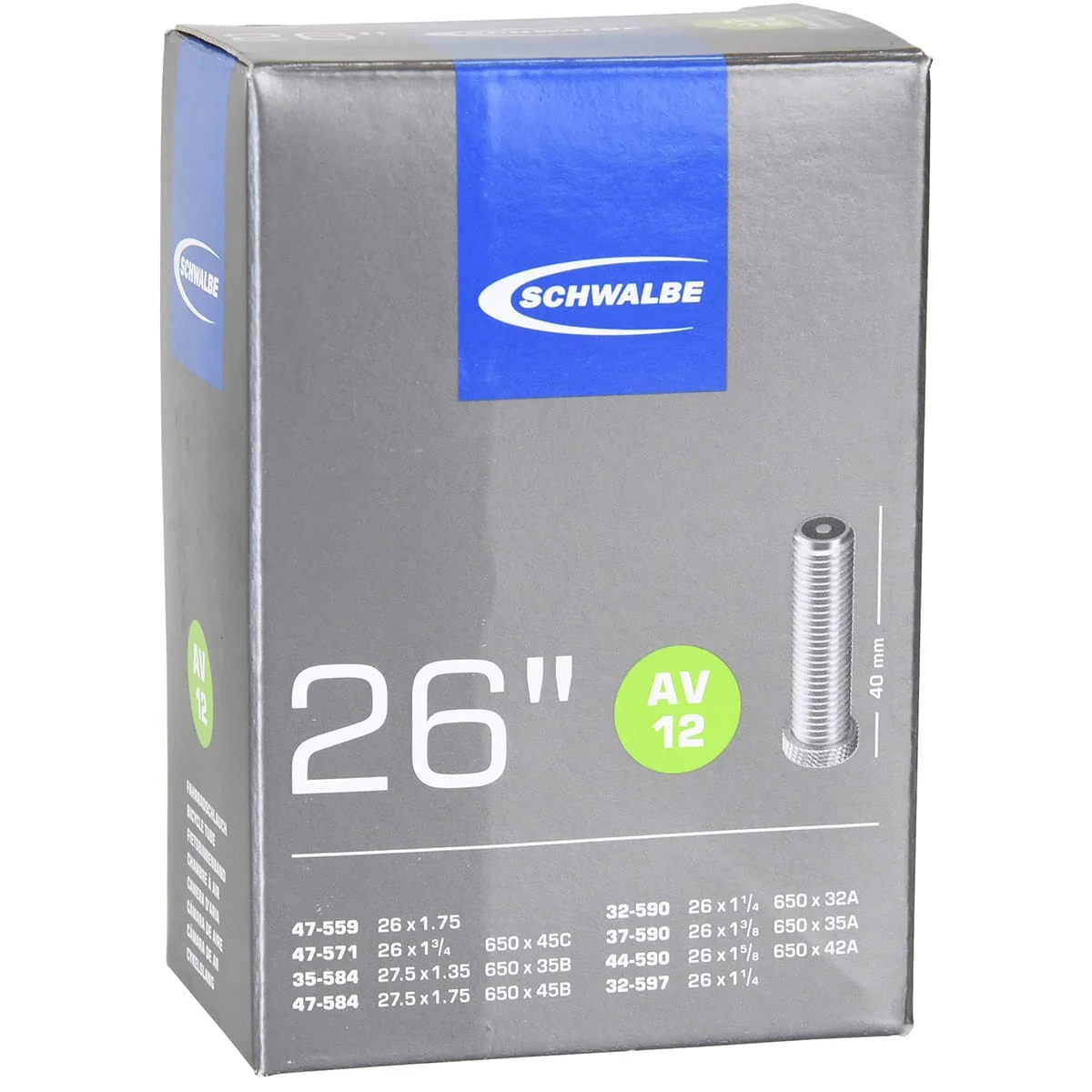 Dętka SCHWALBE STANDARD AV 12 26x1,75 butyl Schrader 40 mm