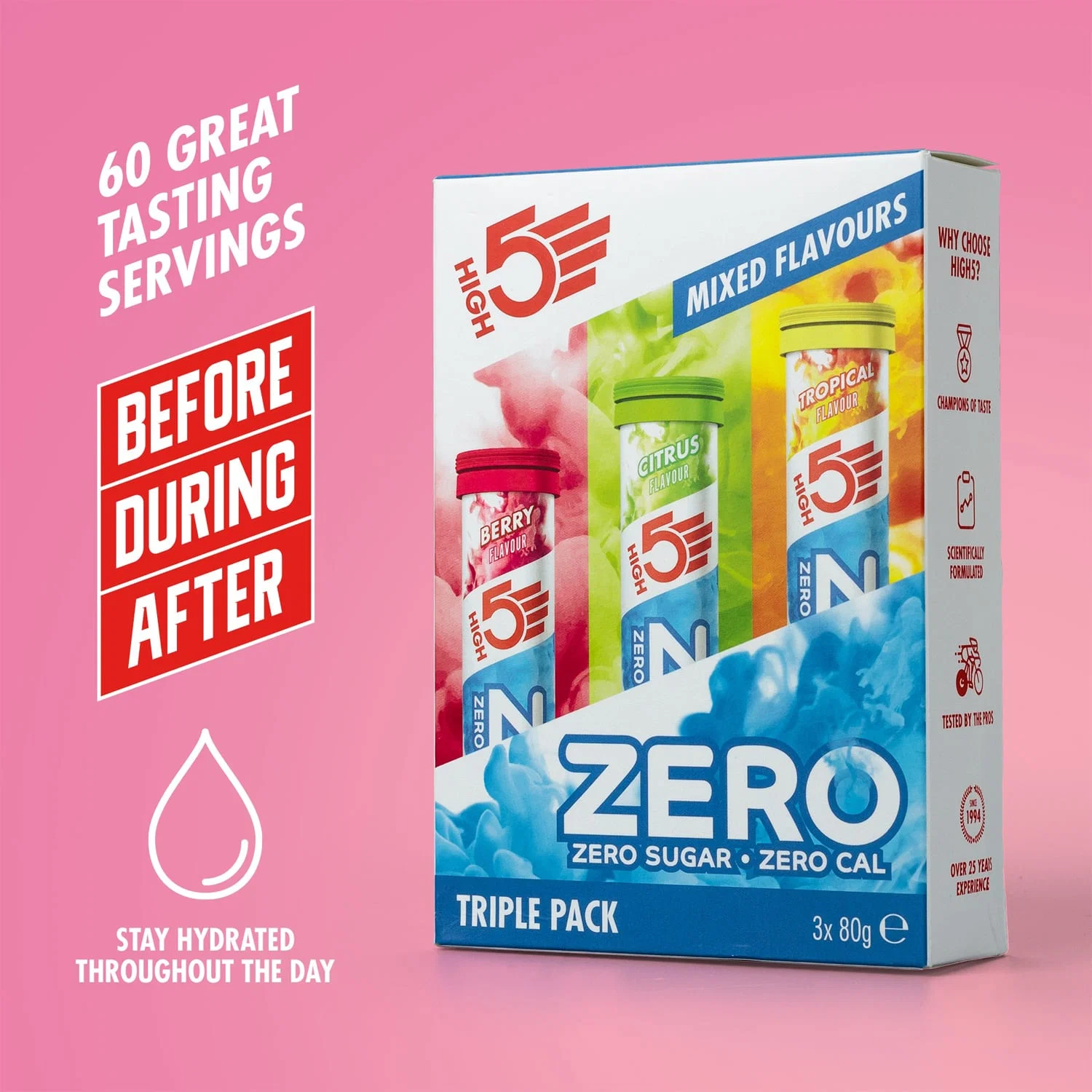 3x20 opakowań pastylek High5 ZERO Hydration Electrolyte Fruits Red/Lemon/Tropical Lozenges - Image 2