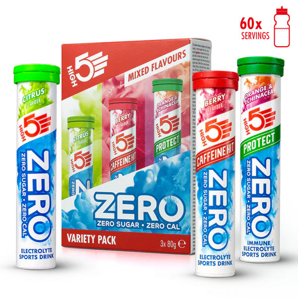 3x20 opakowań pastylek High5 ZERO VARIETY PACK Red Fruits Caffeine/Lemon/Orange