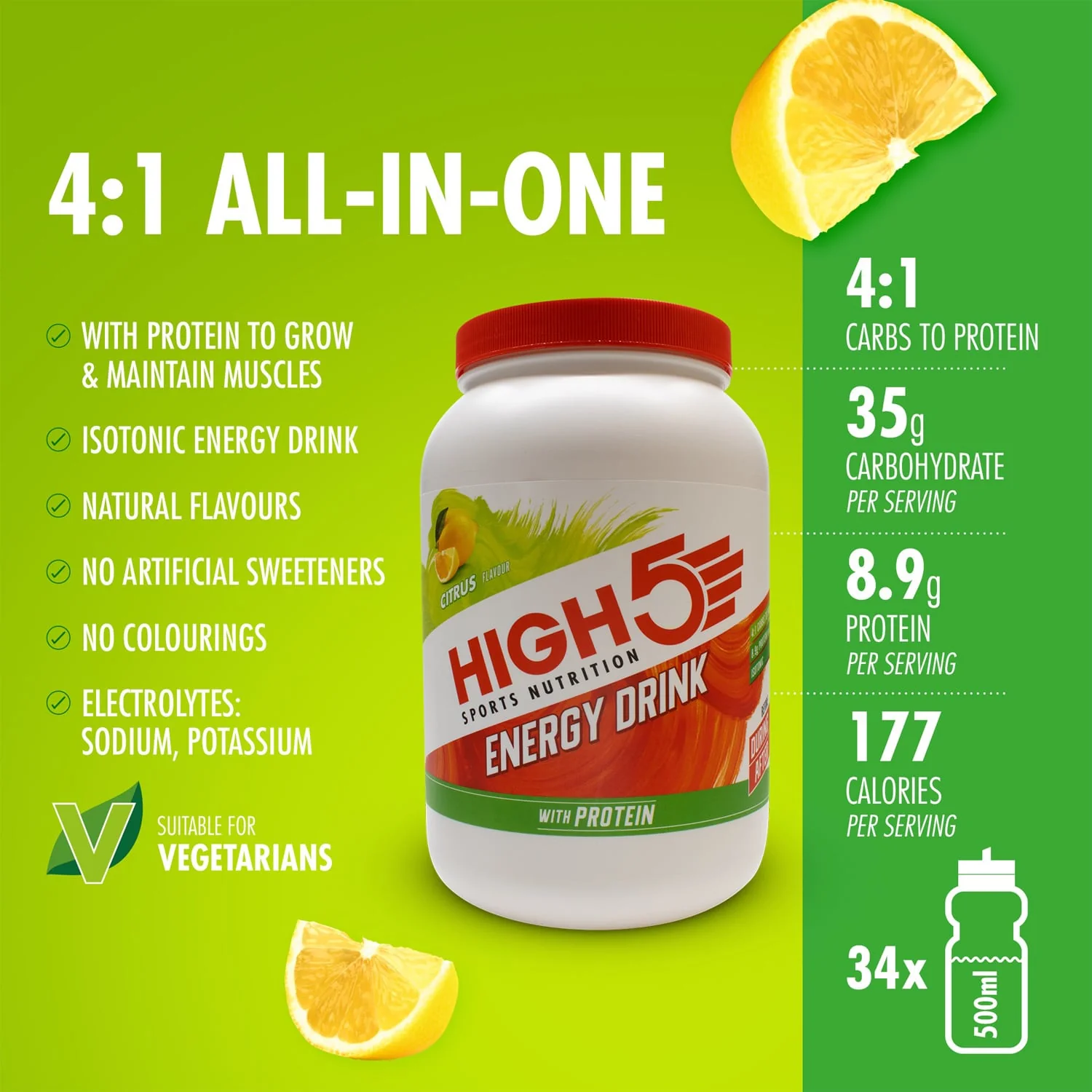 Energy Drink High5 ENERGY DRINK PROTEIN (1,6kg) Lemon - Image 2