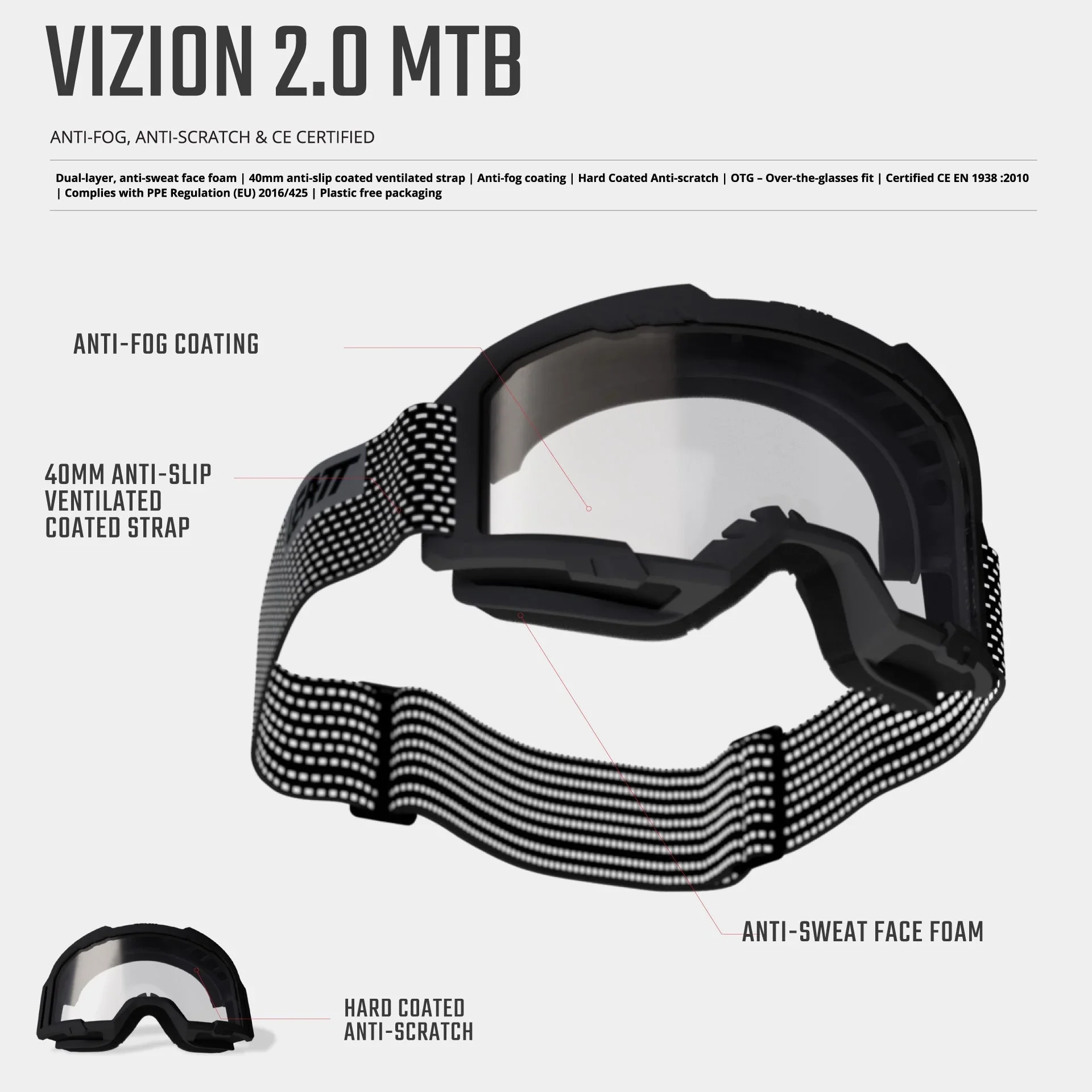 LEATT VIZION 2.0 MTB Goggle Black Clear Shield - Image 2