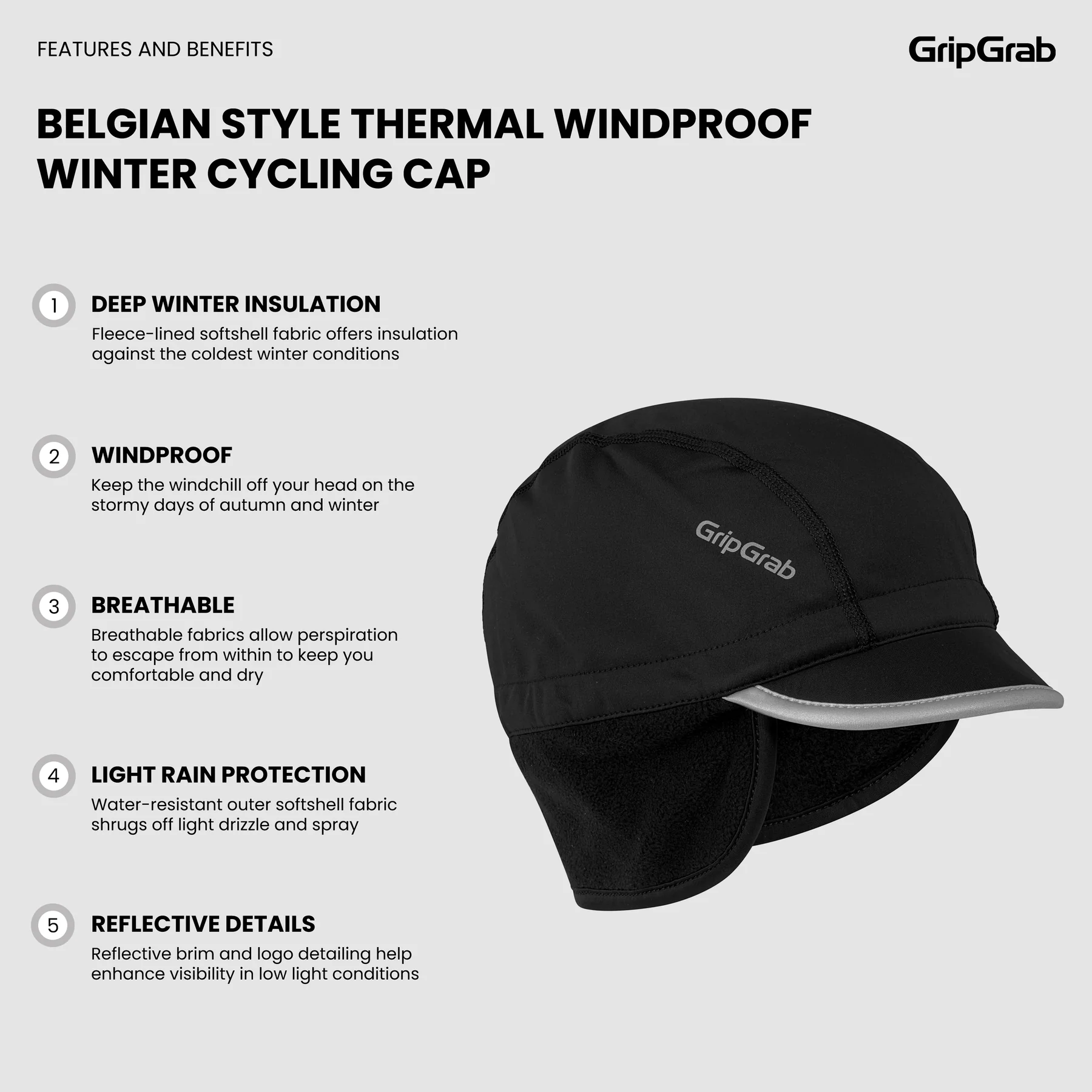 GRIPGRAB BELGIAN STYLE THERMAL WINDPROOF CZAPKA ZIMOWA czarna - Image 4