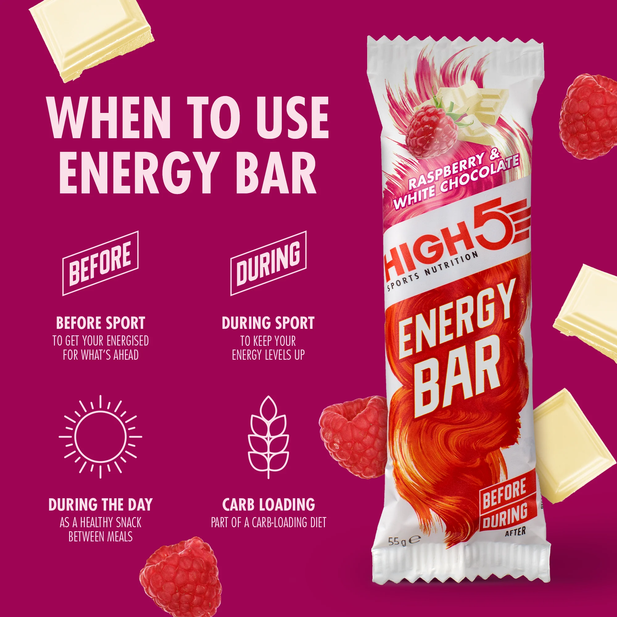 High5 ENERGY BAR (55g) Biała czekolada z malinami - Image 3