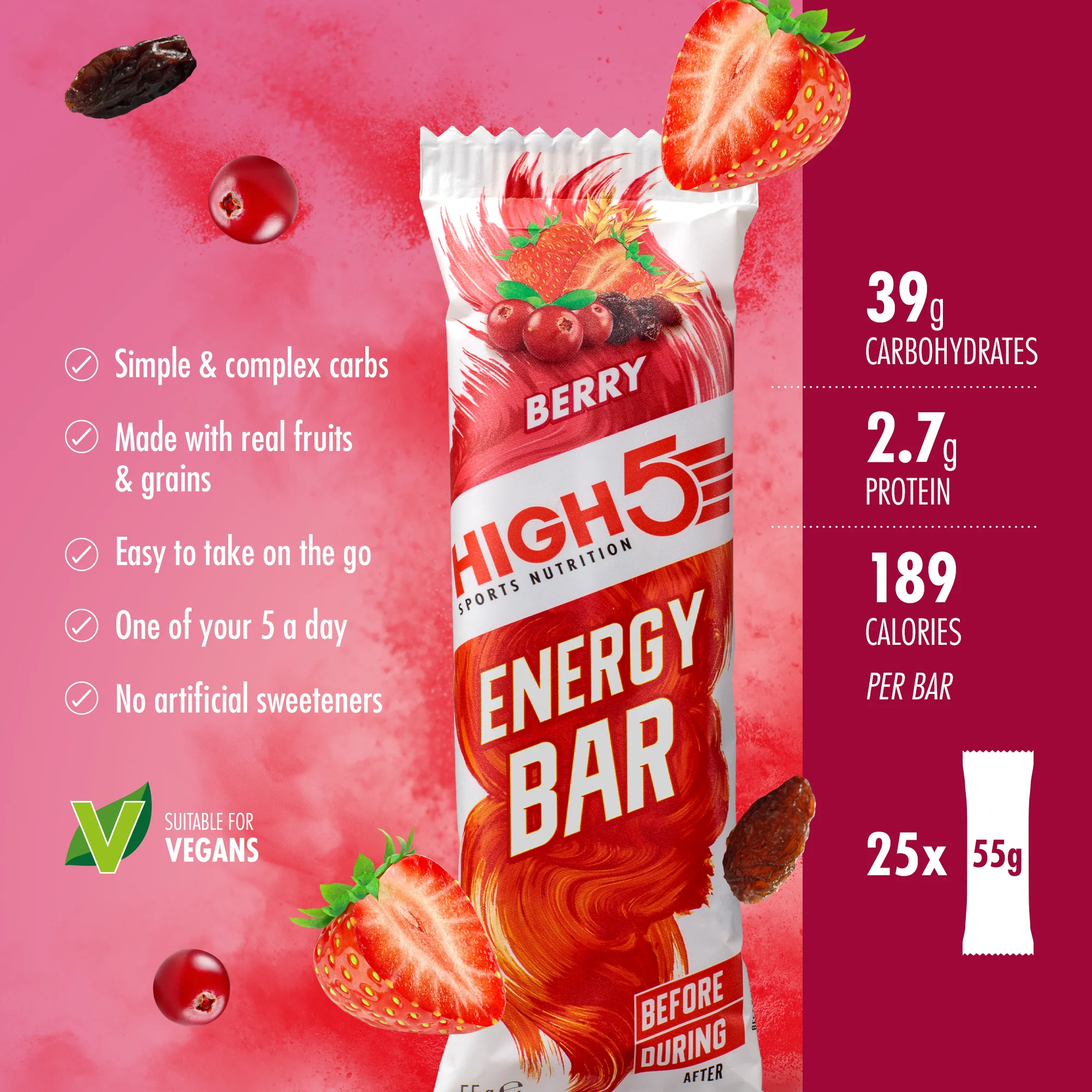 HIGH5 ENERGY BAR (55g) czerwone owoce - Image 2