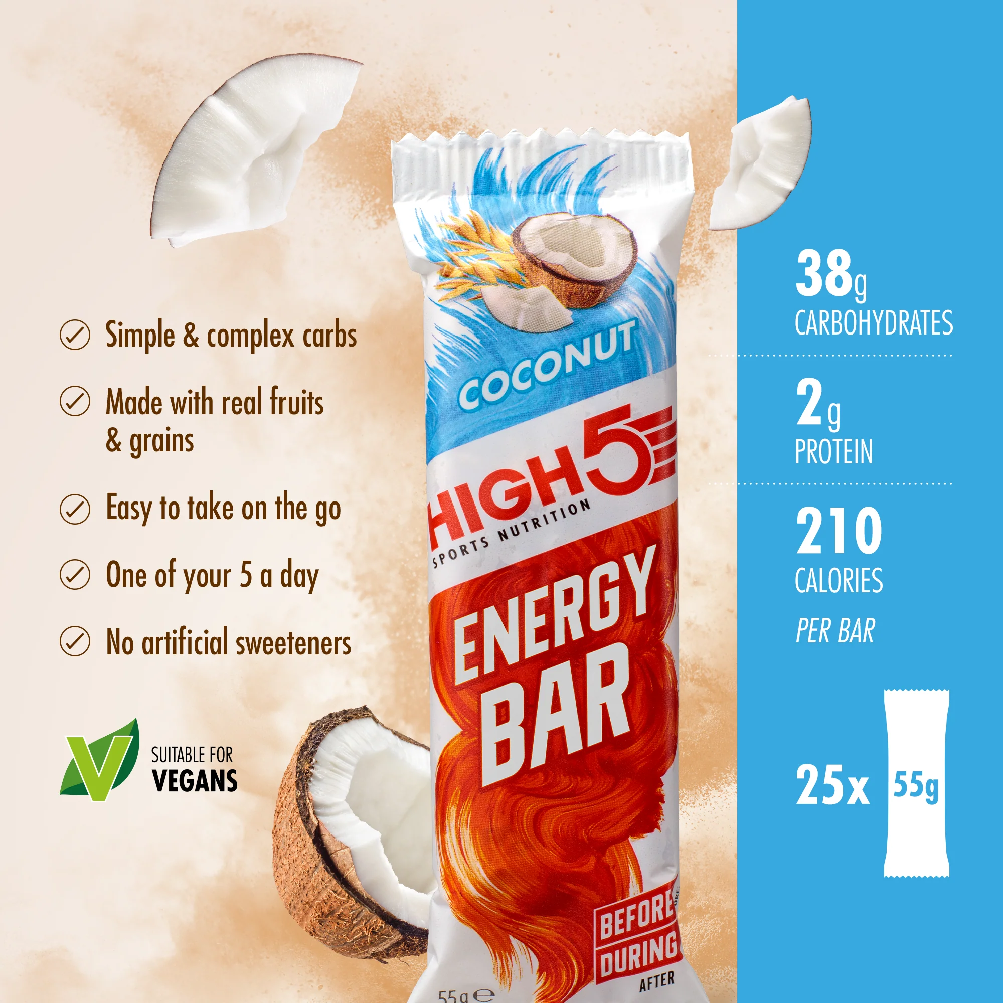 HIGH5 ENERGY BAR (55g) Kokosowy - Image 2
