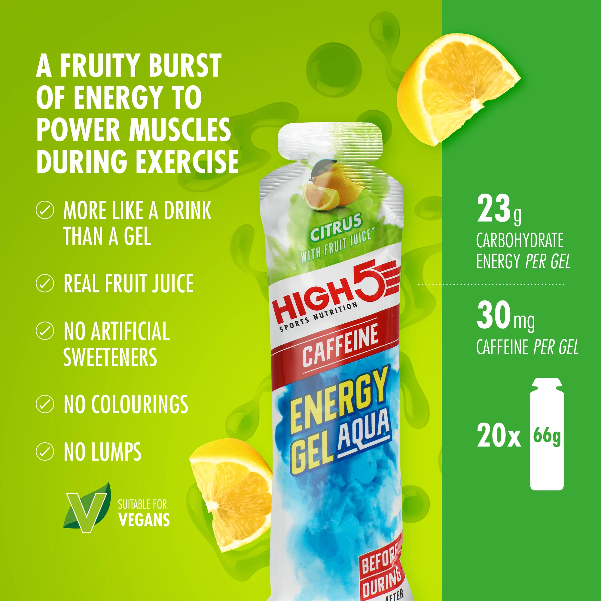 HIGH5 ENERGY GEL Aqua Caffeine (66g) Lemon - Image 2