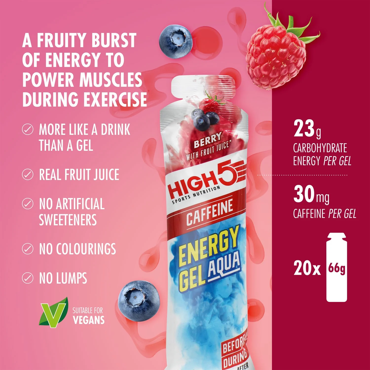 High5 ENERGY GEL Aqua Caffeine (66g) Red Fruits - Image 2
