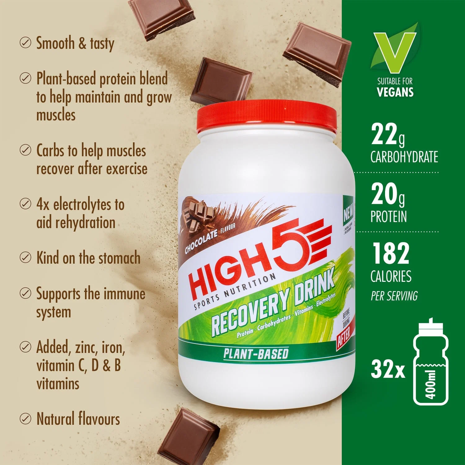 High5 PLANT-BASED RECOVERY DRINK (1,6kg) Czekolada - Image 2