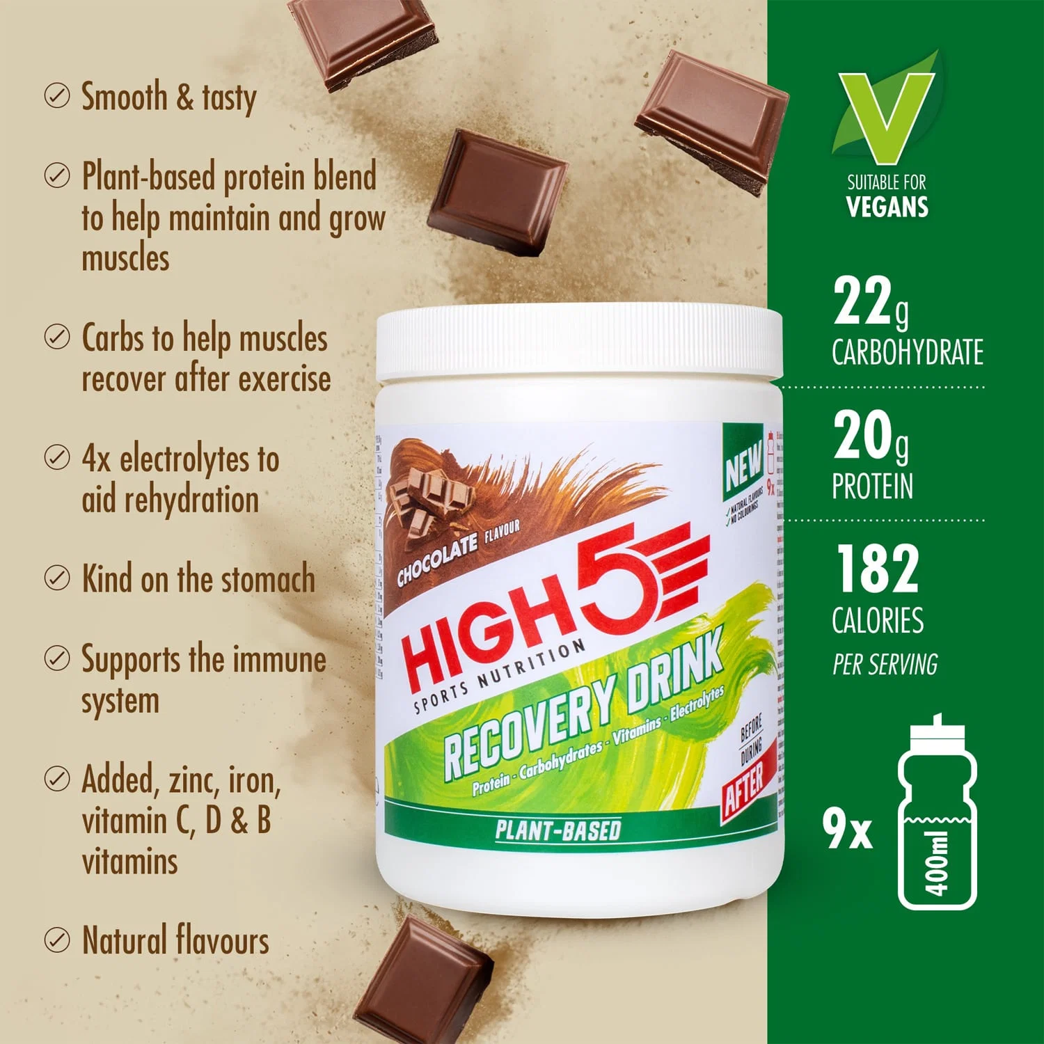 High5 PLANT-BASED RECOVERY DRINK (450g) Czekolada - Image 2