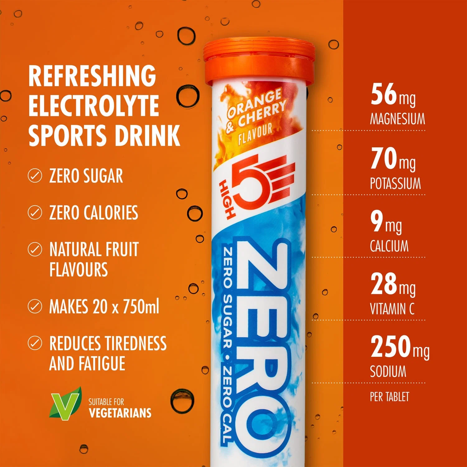 High5 ZERO Electrolyte Hydration Tablets (x20) pomarańczowo-wiśniowe - Image 2