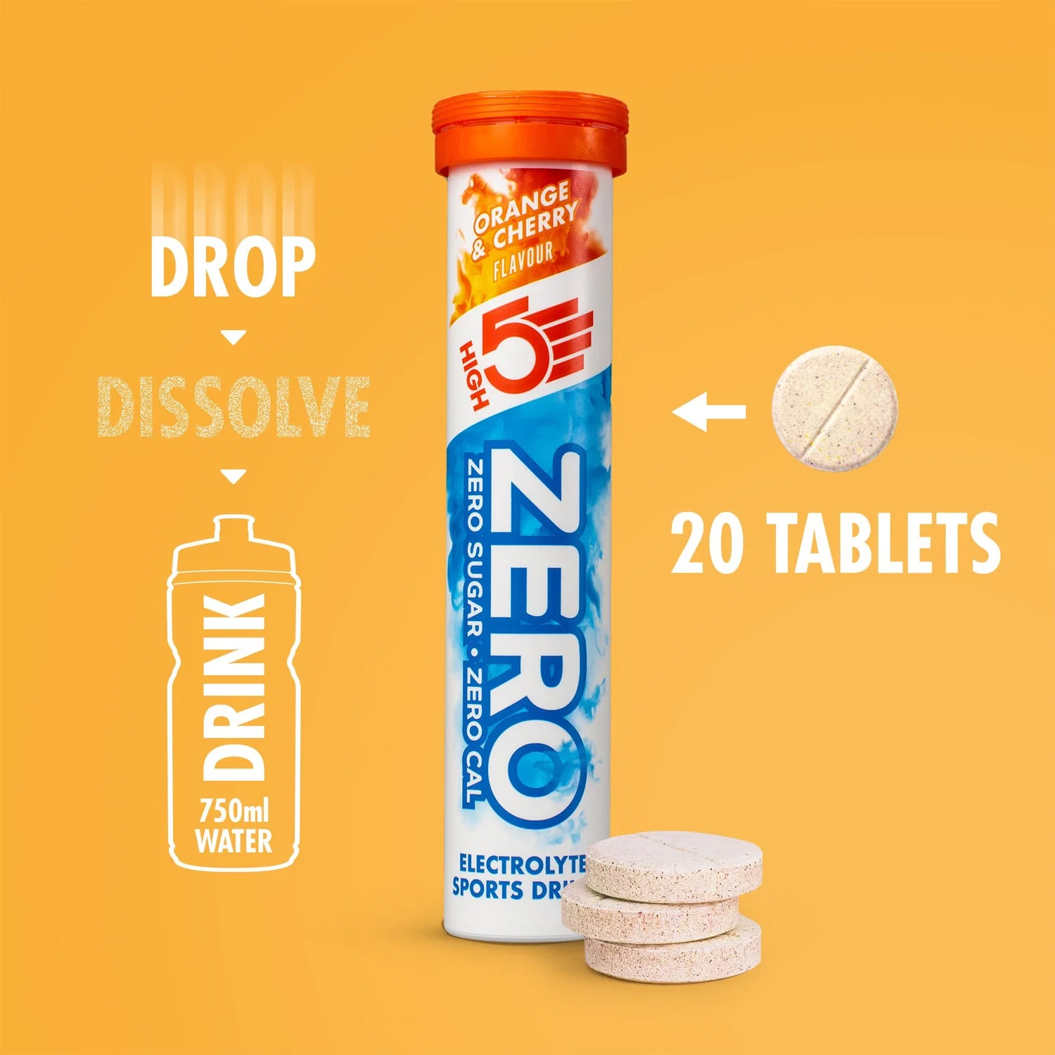 High5 ZERO Electrolyte Hydration Tablets (x20) pomarańczowo-wiśniowe - Image 3