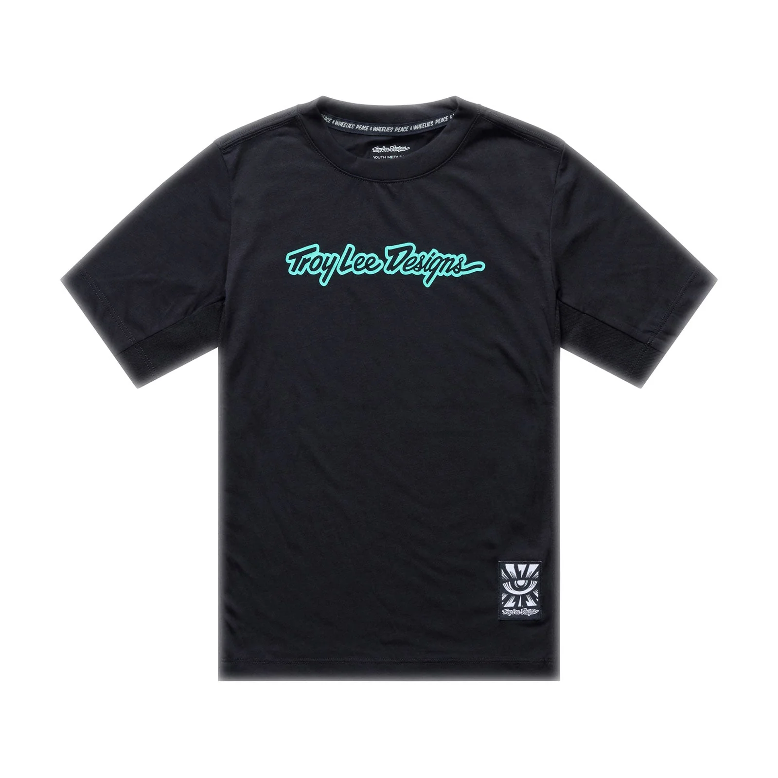 Juniorska koszulka z krótkim rękawem TROY LEE DESIGNS SKYLINE RIDE SIGNATURE czarny/turkusowy