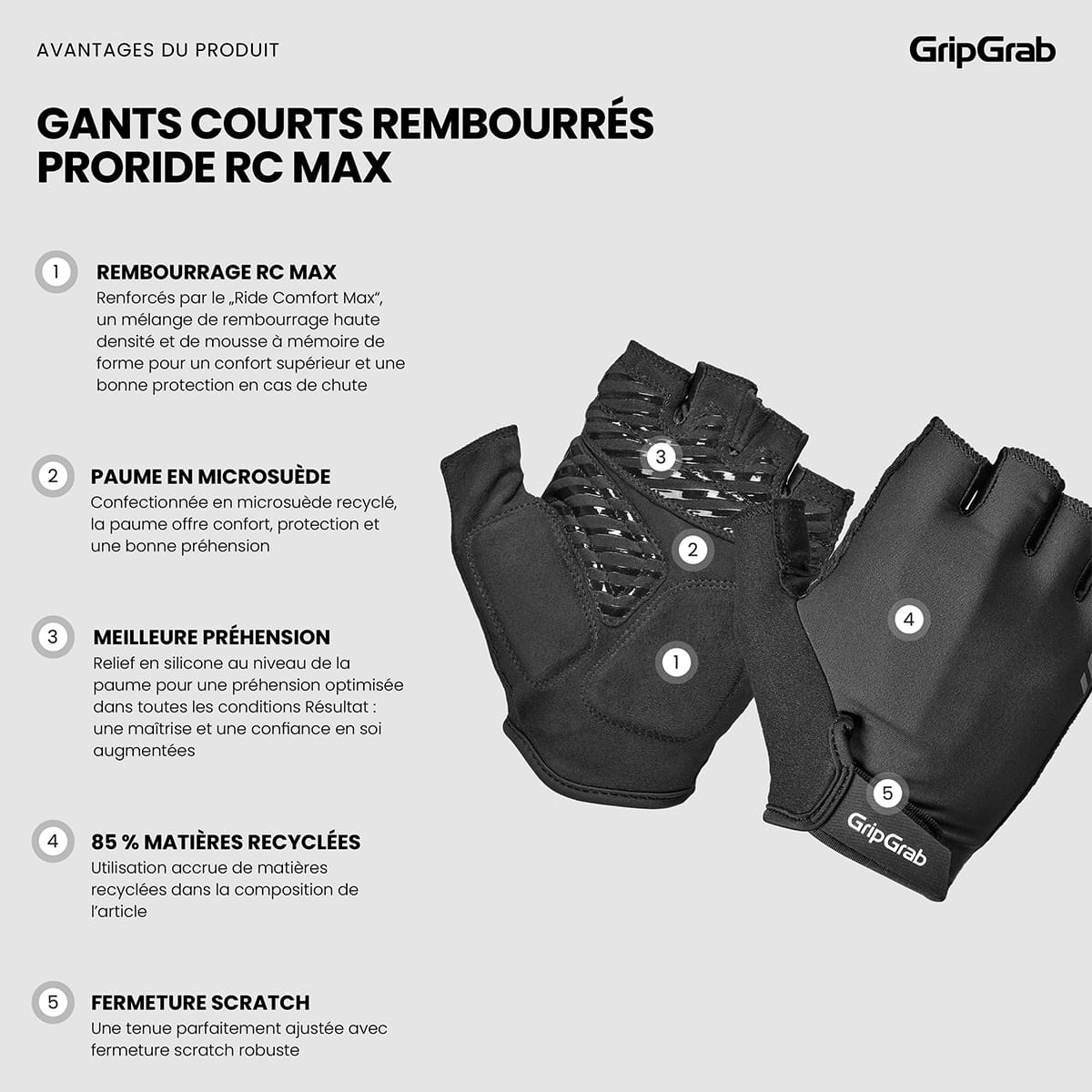 Krótkie rękawice GRIPGRAB PRORIDE RC MAX czarne - Image 8