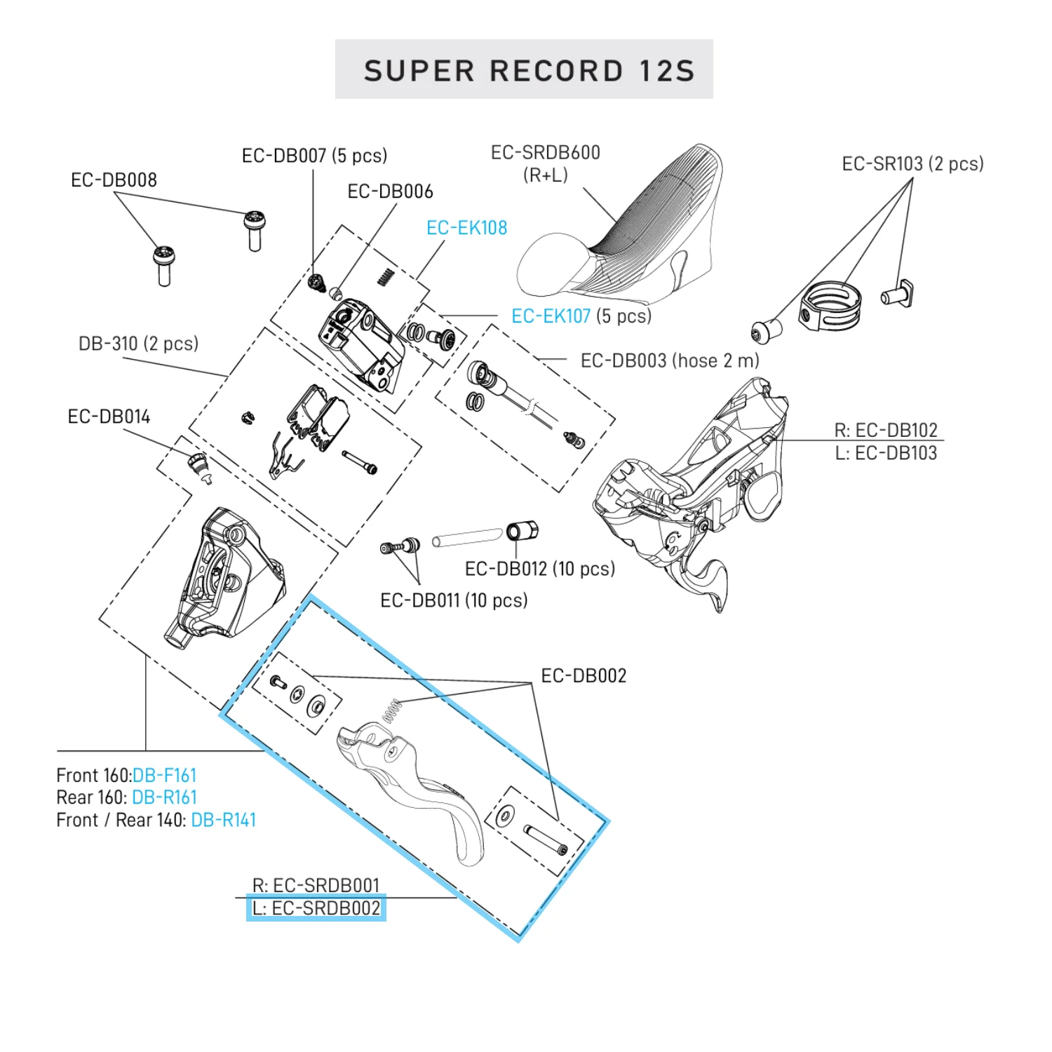 Lewy hamulec jednodźwigniowy CAMPAGNOLO SUPER RECORD 12V DISC - Image 2