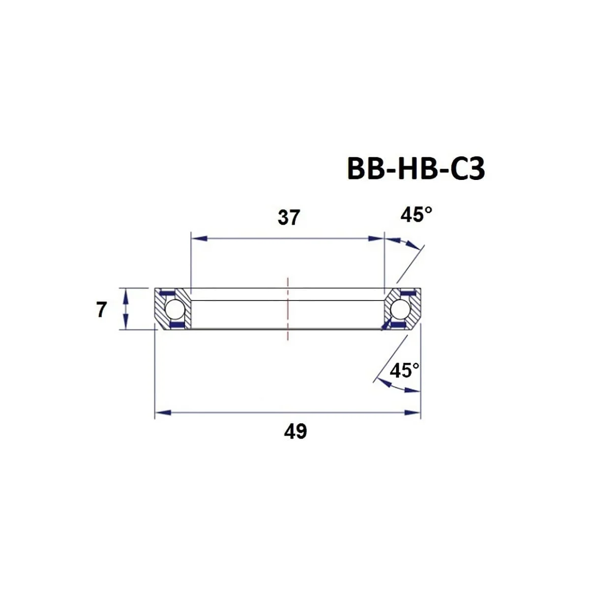 Łożysko kierownicy BLACK BEARING C3 45/45° (37 x 49 x 7 mm) - Image 2