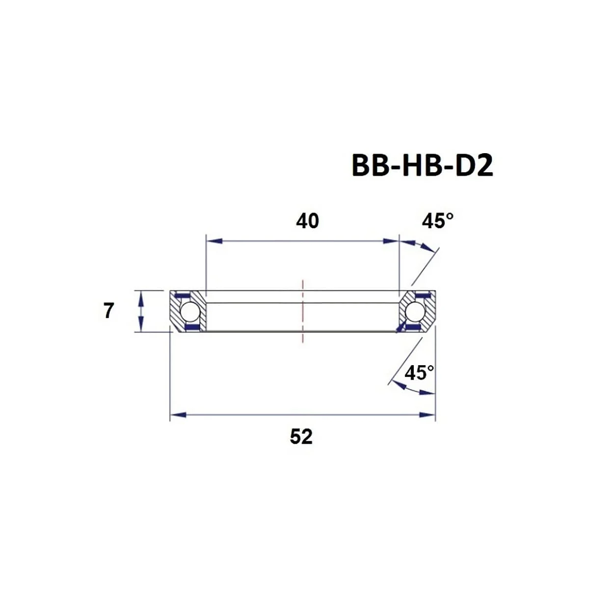 Łożysko kierownicy BLACK BEARING D2 1-1/2" 45/45° (40 x 52 x 7 mm) - Image 3