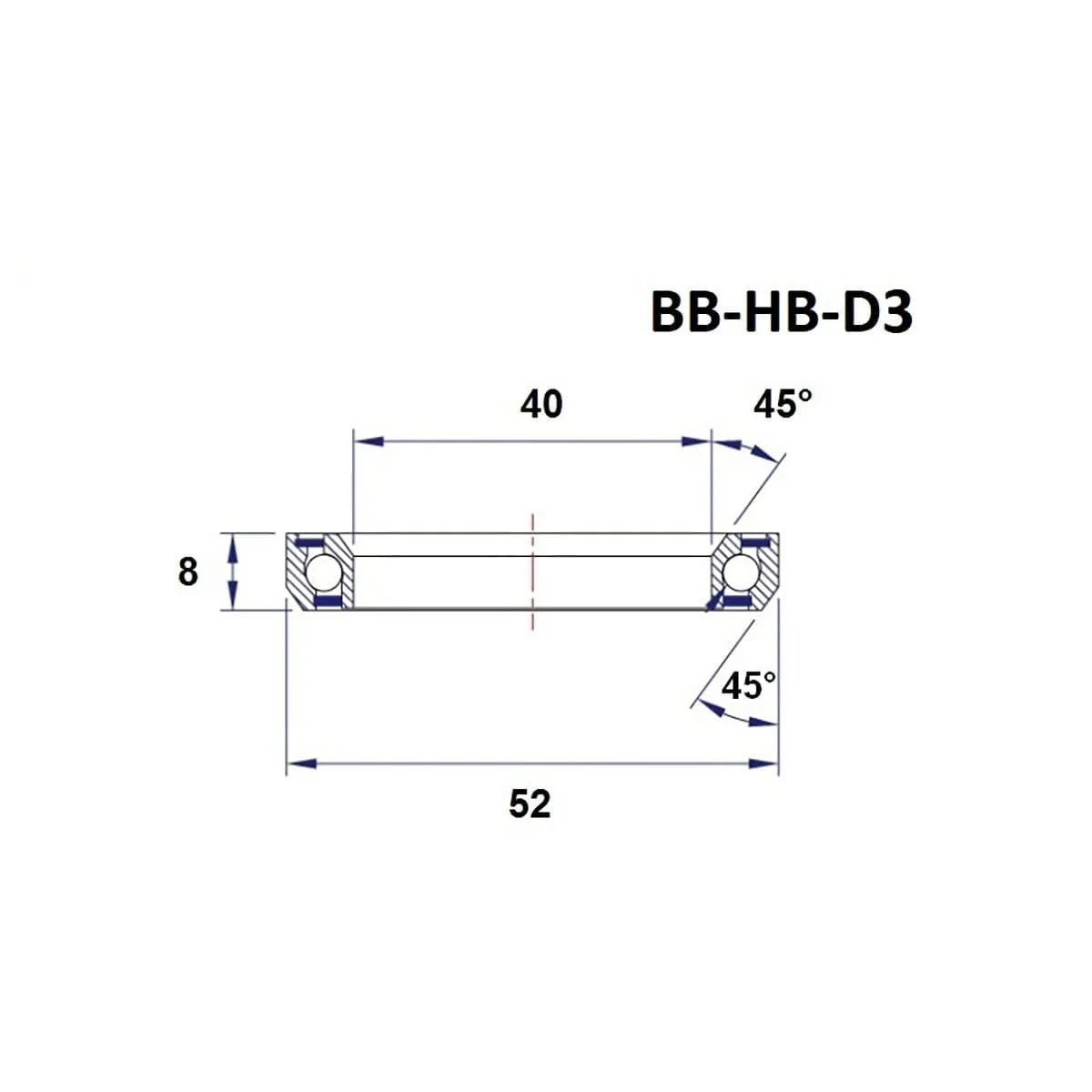 Łożysko sterujące BLACK BEARING D3 1-1/2" 45/45° (40 x 52 x 8 mm) - Image 3
