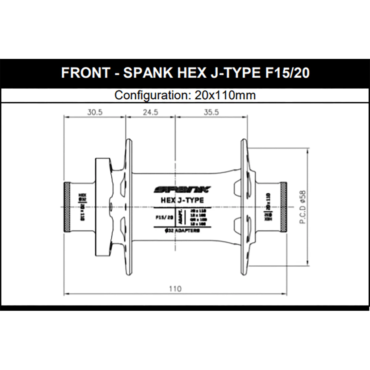 Piasta przednia SPANK HEX 15/20 mm czarna - Image 2