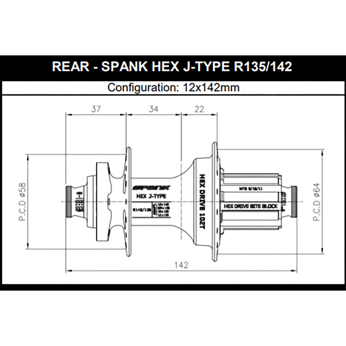 Piasta tylna SPANK HEX DRIVE 102T 12x135/142 mm - Image 5
