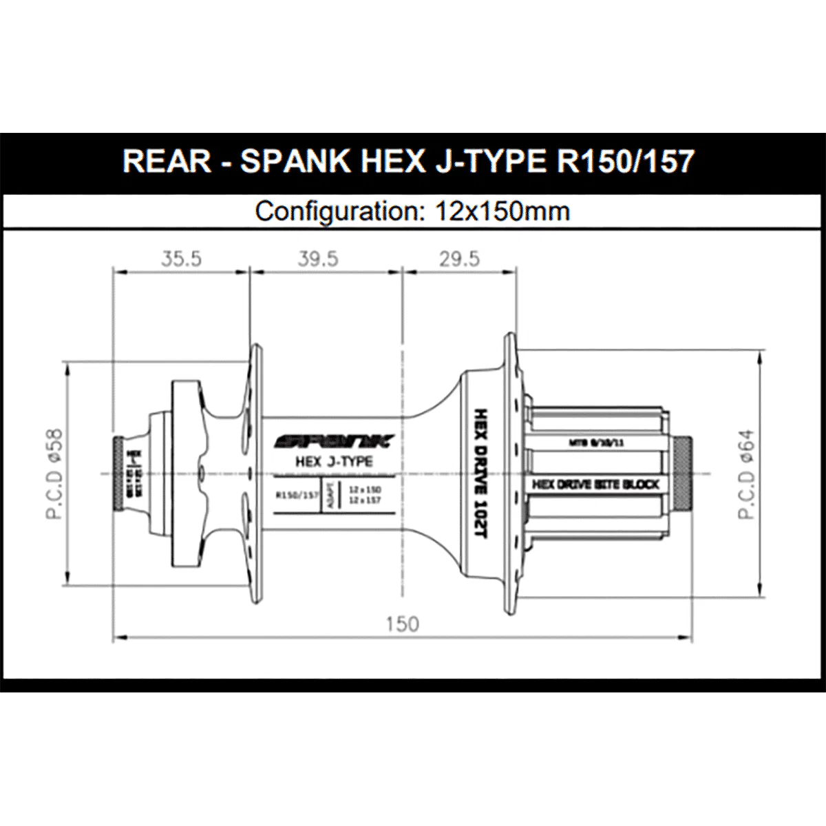 Piasta tylna SPANK HEX DRIVE 102T 12x150/157 mm czarna - Image 5