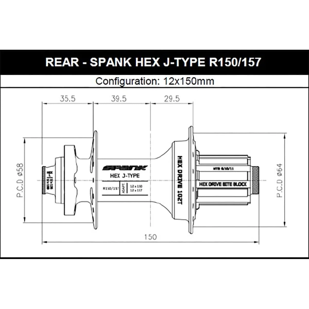 Piasta tylna SPANK HEX DRIVE 102T 12x150/157 mm czarna - Image 8